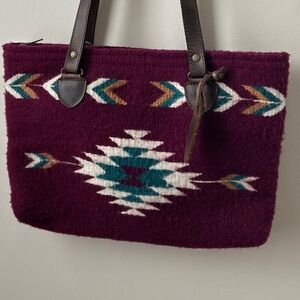 Mexican Wool Tote with Leather Handles